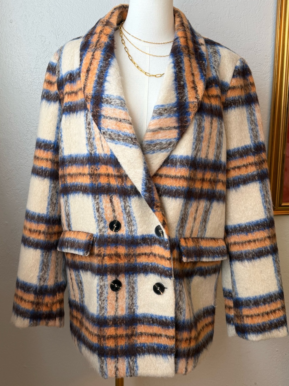 NWT Driftwood Plaid Double-Breasted Jacket — Size XL